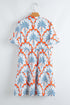 Orange Contrast Palm Tree Printed Short Sleeve Flowy Dress